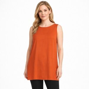 Eileen Fisher Silk Sleeveless Tunic Top Burnt Orange Small Petite F18GC